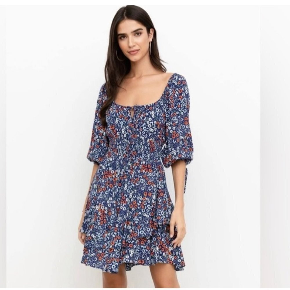 Yumi Kim Pauline A-Line Mini Dress Blossom Navy 3/4 Sleeve Medium